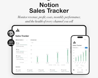 Plantilla de seguimiento de ventas de Notion / Panel de ingresos (descarga digital) / Vendedores de comercio electrónico de Shopify y Etsy