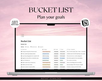 Notion Bucket List Template | Vision Board, Goal Cards, Categories