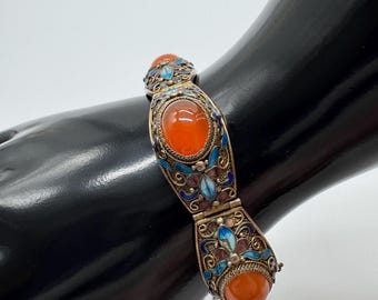 Vintage Chinese Silver Bracelet with enamel flower