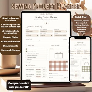 Sewing Project Planner Digital Tracker, Sewing Pattern Organizer with Fabric Stash Budget and Progress Tracker, Printable Sewing Plan
