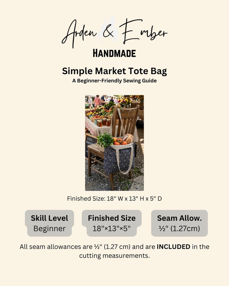 Simple Market Tote Sewing Pattern | Beginner Tote Bag PDF Tutorial, US ...