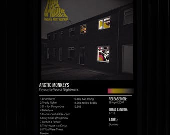 Album "Favourite Worst Nightmare" degli Arctic Monkeys, poster doppio in bianco e nero A3