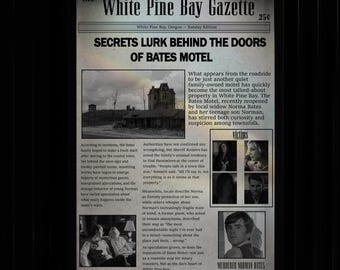 Bates Motel Gazette Poster – Vintage Psycho Horror Art Print