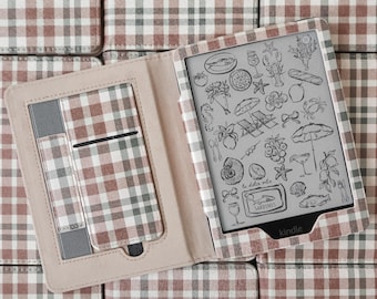 Kindle-Hülle mit Haselnussbraun und Karomuster