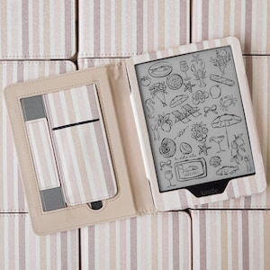 Funda Kindle neutra a rayas color rubor