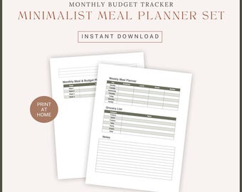 Minimalist Family Meal Planner Printable | Weekly Meal Plan & Grocery List | Digital Download PDF Kitchen Organizer