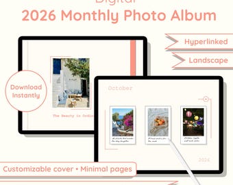 Álbum de fotos digital 2026 / Álbum de recuerdos mensual / Diario fotográfico minimalista para GoodNotes
