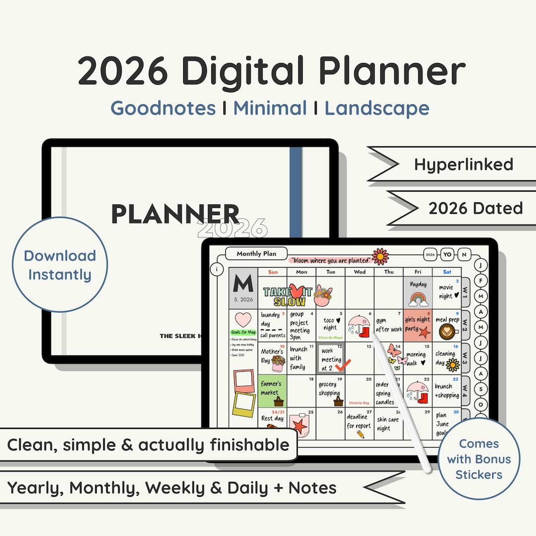 2026 Minimalist Digital Planner, Hyperlinked PDF, Goodnotes iPad ...