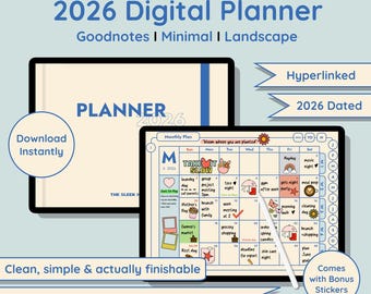 2026 デジタルプランナー：ミニマリストブルー GoodNotes エディション（デジタルダウンロード）