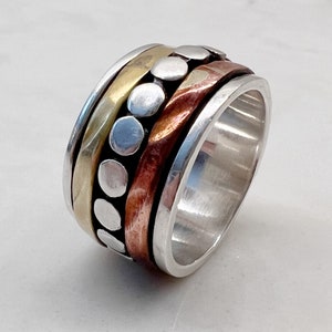 Vintage Fidget Ring gemischt Metall Sterling Silber, Size 58