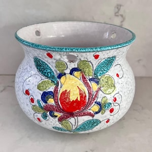 Vaso suspenso italiano vintage pintado à mão c1970