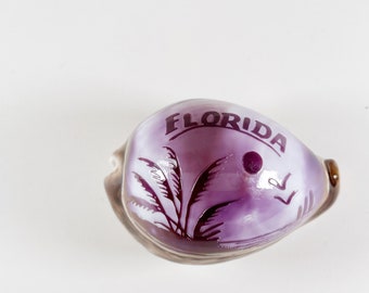 Vintage Carved FLORIDA Cowrie Shell palm trees Beach