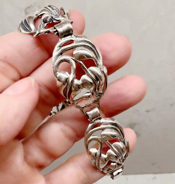 Vintage 50s JewelArt Sterling Silver Leaf Bracelet & Brooch Demi Parure