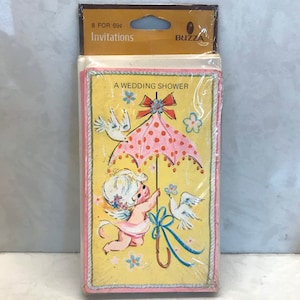 Set di 8 inviti vintage per matrimonio Buzza Bridal Shower degli anni &#39;60 NOS