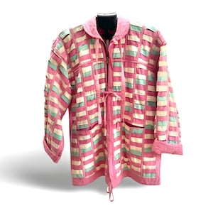 Vintage 1980s Contempo Casuals TRIBE Field Jacket Cotton Sz Large Ribbons Pink