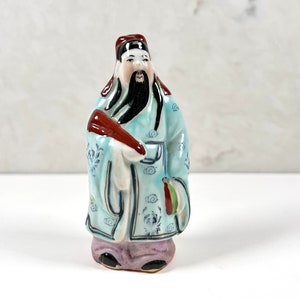 Vintage Chinees Famille Rose miniatuurbeeldje Lu Xing Immortal Good Fortune