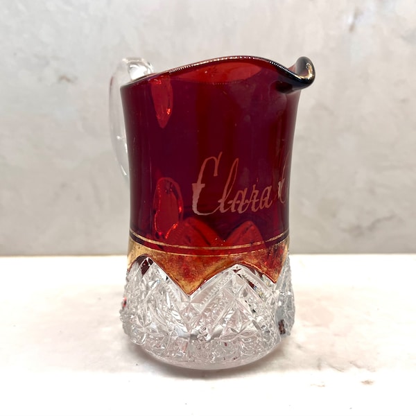 EAPG McKee Heart Band Ruby Flash Souvenir pitcher Clara City Minnesota gilt