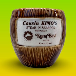 Vintage Coconut COUSIN KIMO’s Tiki Mug Kona Bay Hotel Hawaii Daga c 1960-70