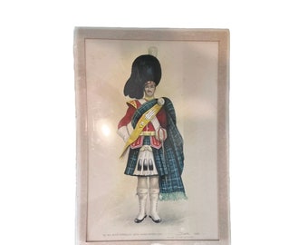 Vintage 1968 handgeschilderd aquarel gouache schilderij Scotish Highlander gesigneerd