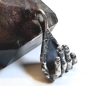 Vintage Sterling Silver Spooky Zombie HAND Pendant Watch Fob  Gothic Halloween OOAK