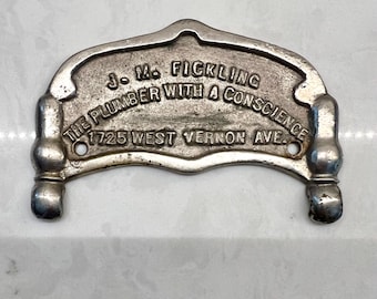 Antique nickel-plated brass advertising toilet paper holder plate c1924 Los Angeles, CA