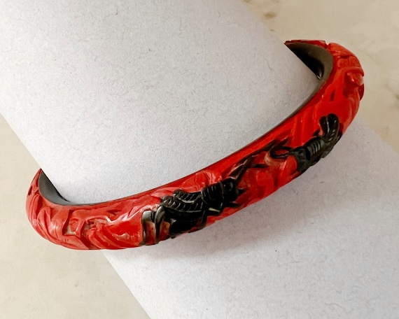 Vintage Chinese Cinnabar Lacquer Bangle Bracelet … - image 1