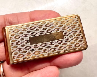Vintage AJMER gold tone money clip machine engraved design