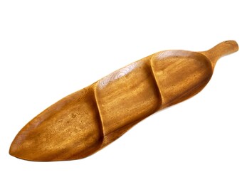 Vintage Mid Century Hawaiian Monkey Pod Wood Leaf Tray Made in Hawaii