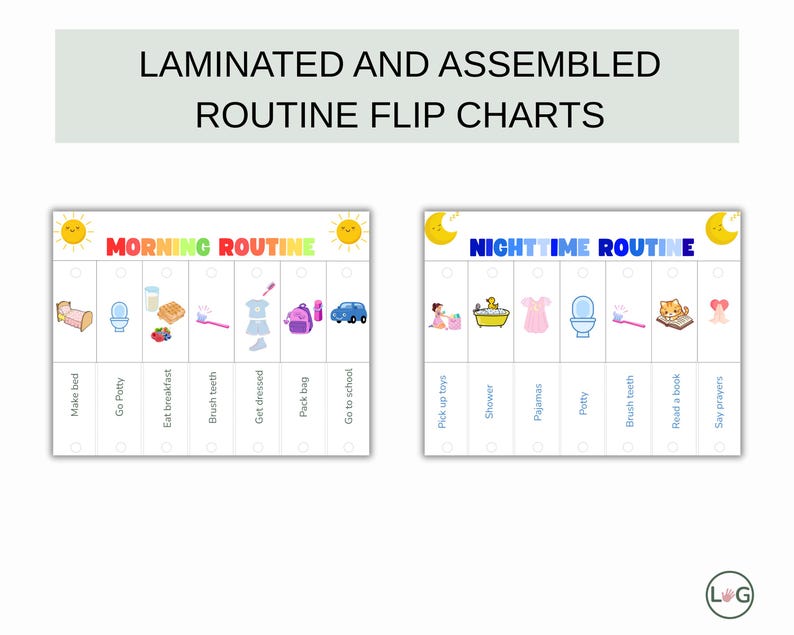 Read A Book Routine Visual Personalized Kids Routine Laminated Flip Chart: Morning & Night ...