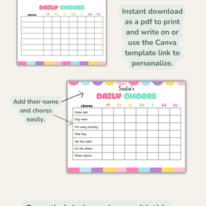 Printable Kids Chore Chart: Editable Daily Responsibility Tracker (Digital Download)