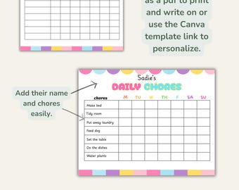 Druckbare Kids Haushaltstabelle: Bearbeitbarer Alltags-Tracker (Digitaler Download)
