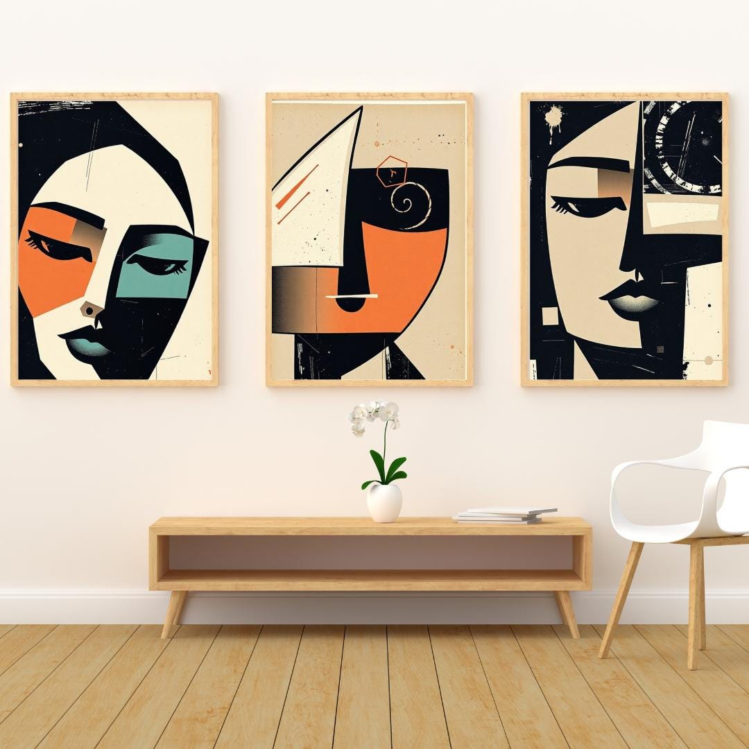 Cubism Wall Art Prints Set of 3 | Woman Face | Street Art Poster Bundle ...