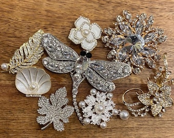 Mystery Brooch Lot | Vintage Inspired Rhinestone Jewelry Selection (3 Brooches) Choose Your Color