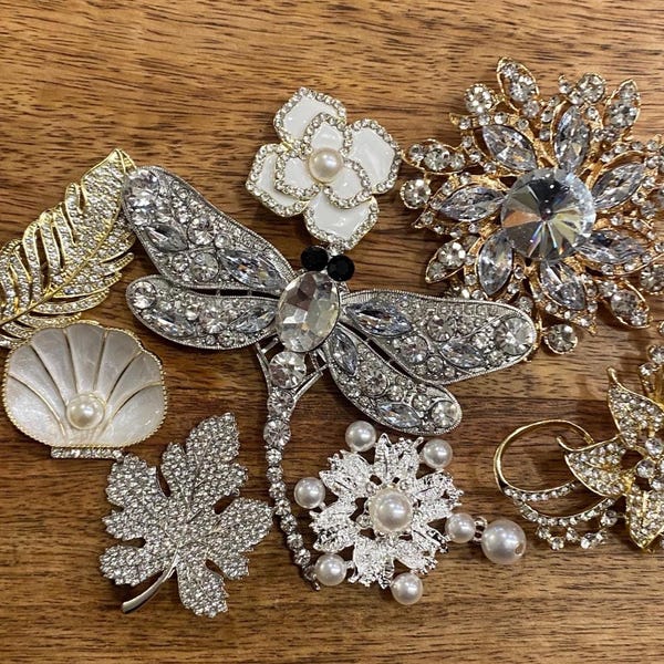 Mystery Brooch Lot | Vintage Inspired Rhinestone Jewelry Selection (3 Brooches) Choose Your Color