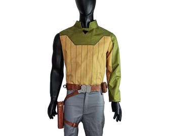 Costume cosplay di Kanan Jarrus con cintura in pelle e fondina - Tuta Jedi ispirata ai ribelli