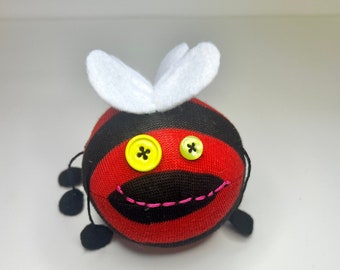 Bee Sock Plush named Julie, Red and Black, stuffed be, cute plush bee