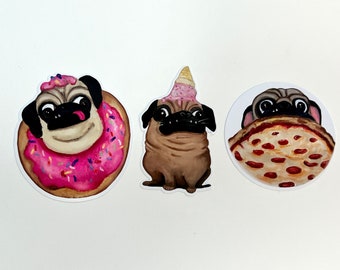 Pug Stickers| Pizza Pug| Donut Pug| Ice cream Pug