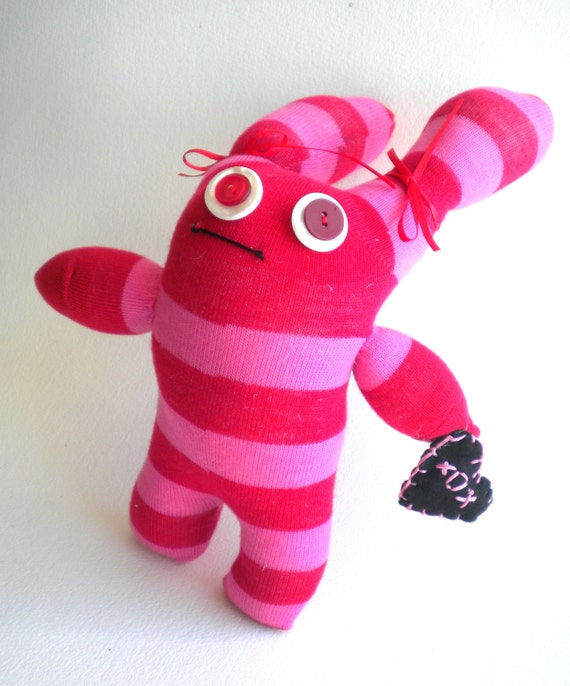 Items similar to Sock Monster Red and Pink on Etsy