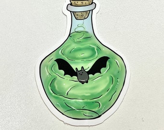 Halloween bat and ghost sticker. Bat in a bottle, ghost in a bottle