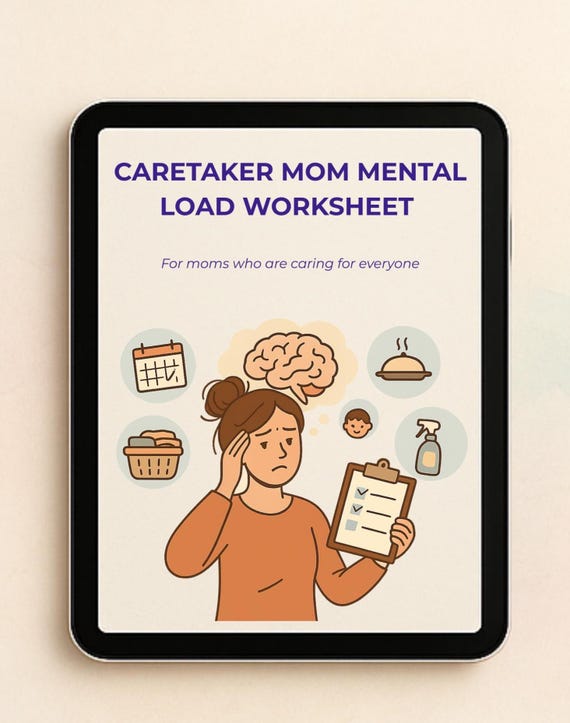 Caretaker Mom Mental Load Worksheet | Sandwich Generation Burnout Relief | Brain Dump for Moms Caring for Parents & Kids PDF