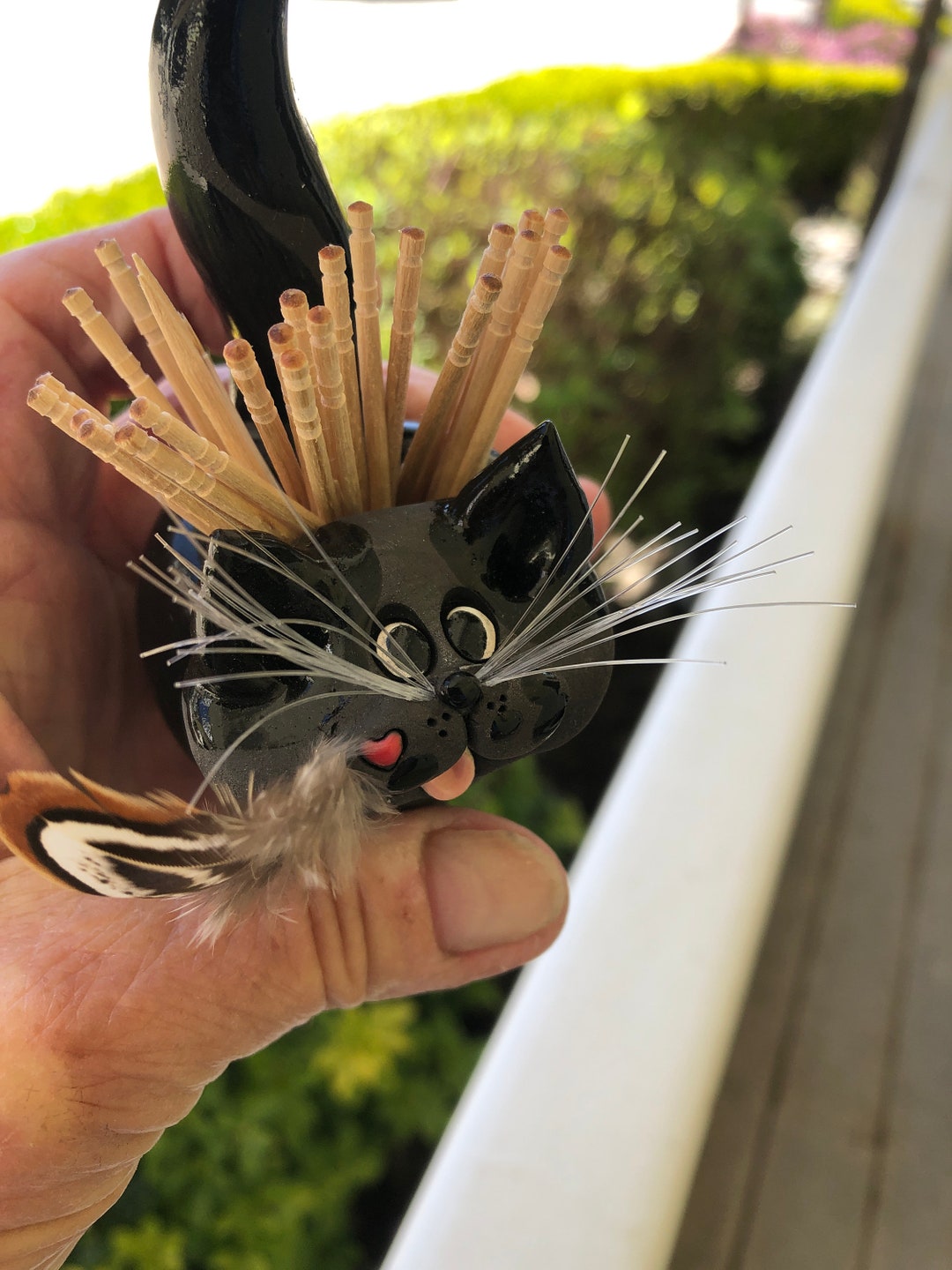 Black Cat Toothpick Holder, Cute Cats Clay Cats,hand Made Cats, Hand