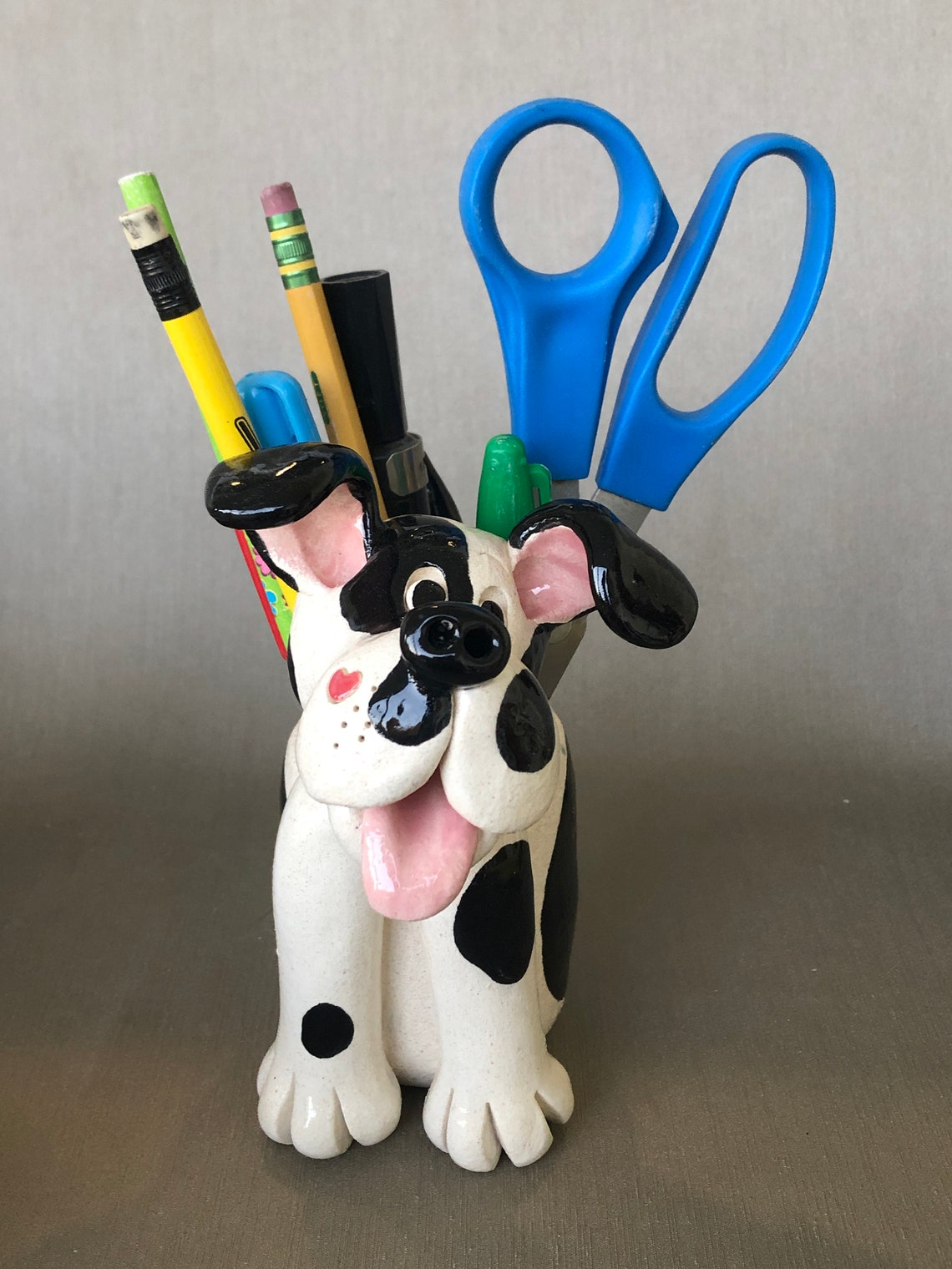 Black and white dog toothbrush/pen holder dogs hand Etsy