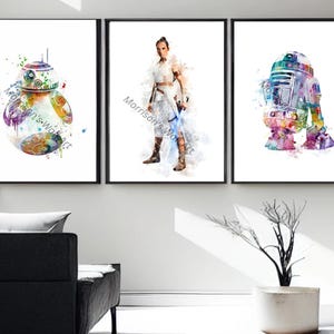 Star Wars Watercolor Art Prints: BB8, R2D2, Rey - Kids Room Decor (Digital Download)