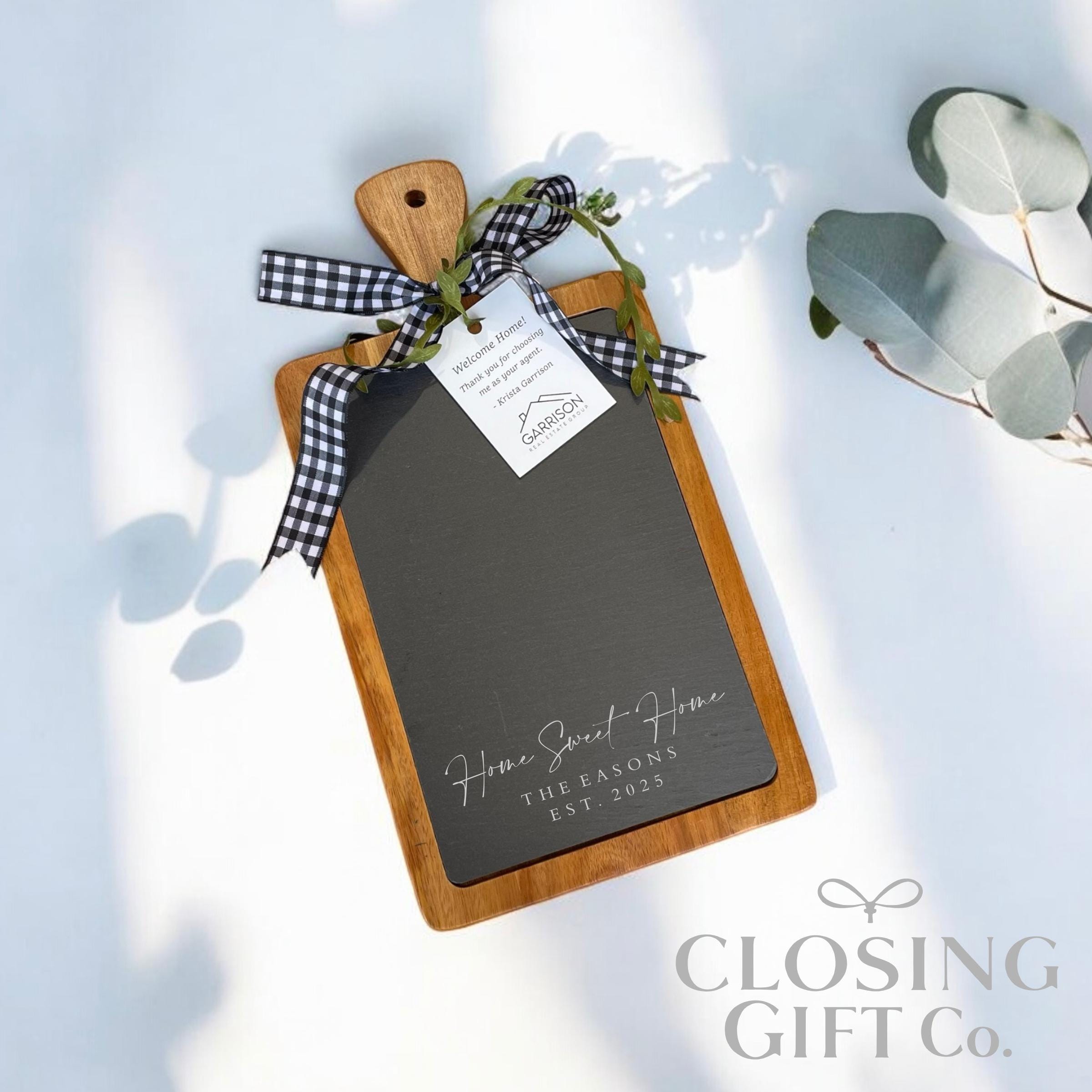 Engraved Acacia Wood & Slate Cutting Board | Realtor Closing Gift ...