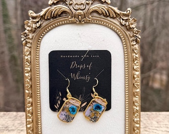 Mason Jar Resin Örhängen – Torkade Blå Blommor, Fairycore Nyckfulla Magiska Smycken