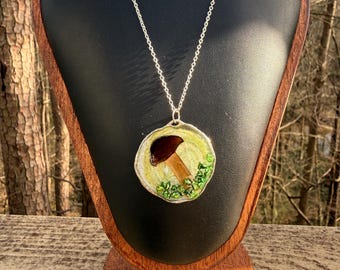 Grillige ketting met echte gedroogde paddenstoelen, handgemaakte Cottagecore Woodland-sieraden
