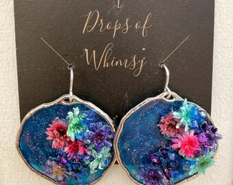 Örhängen i hartsblommor | Äkta torkade växter, hypoallergena krokar i rostfritt stål