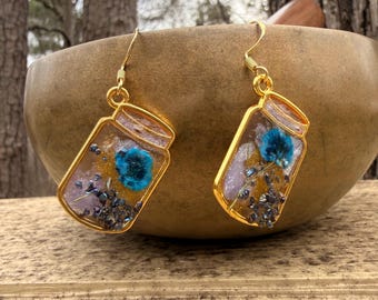 Harsoorbellen Mason Jar – gedroogde blauwe bloemen, Fairycore grillige magische sieraden