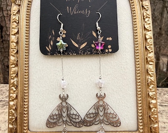 Zilveren vlinderoorbellen – boze oog, kristallen maan, hemelse sieraden