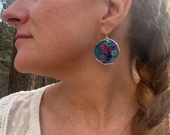 Hars bloem oorbellen | Echte gedroogde planten, hypoallergene roestvrijstalen haken